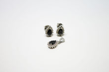 Load image into Gallery viewer, Black drop silver jewelry set