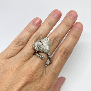 Ginkgo leaf silver ring nr.2 adjustable size
