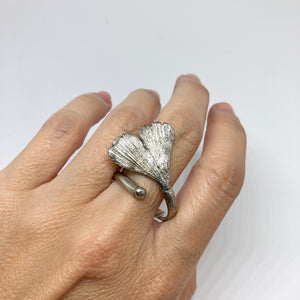 Ginkgo leaf silver ring nr.2 adjustable size