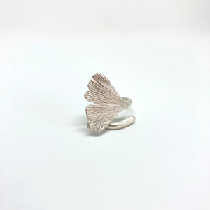 Ginkgo leaf silver ring adjustable size 50-54