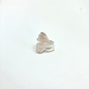 Ginkgo leaf silver ring adjustable size 50-54