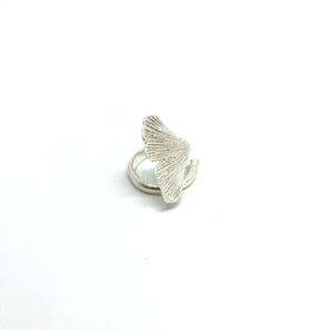 Ginkgo leaf silver ring adjustable size 50-54