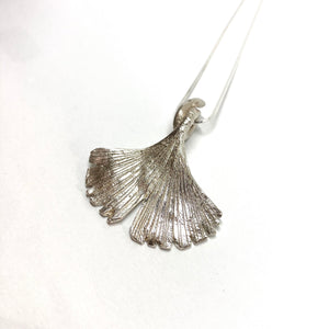 Ginkgo large silver pendant with necklace