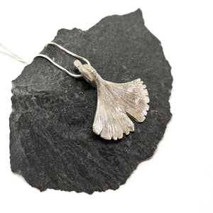 Ginkgo large silver pendant with necklace