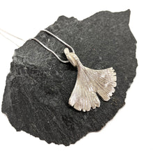 Load image into Gallery viewer, Ginkgo large silver pendant with necklace

