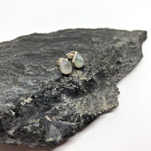 Moonstone drop silver stud earrings