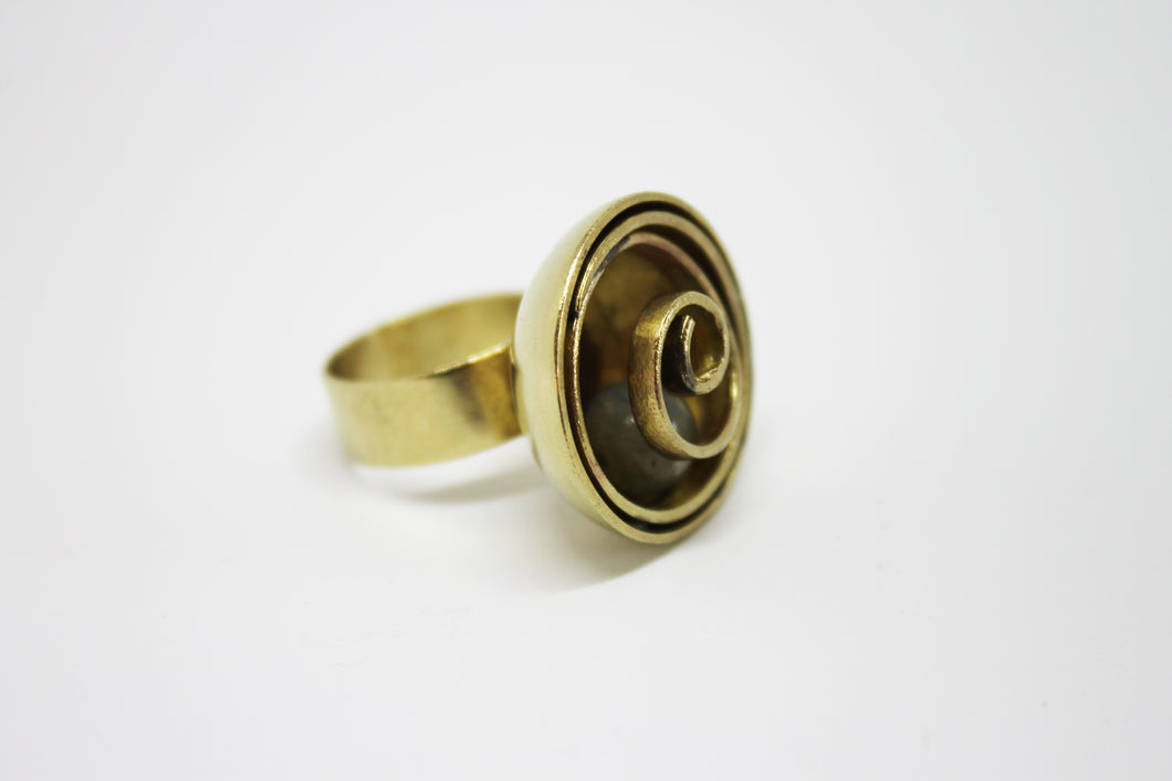 Contemporary brass ring with labradorite