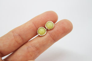 Minimal stud earrings jade silver plated