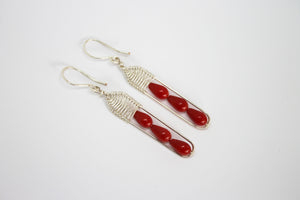 Geisha woven earrings with coral drops