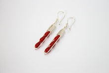 Load image into Gallery viewer, Geisha woven earrings with coral drops
