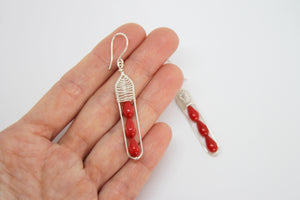 Geisha woven earrings with coral drops