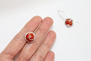 Minimal curl silver plated coral earrings