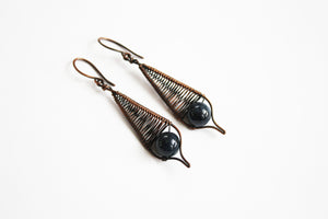 Woven copper earrings dumortierite