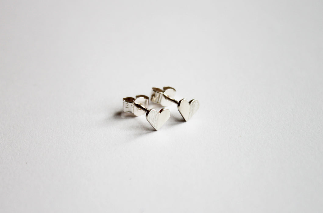 Heart silver stud earrings bright-structured TO ORDER!