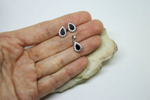 Black drop silver jewelry set